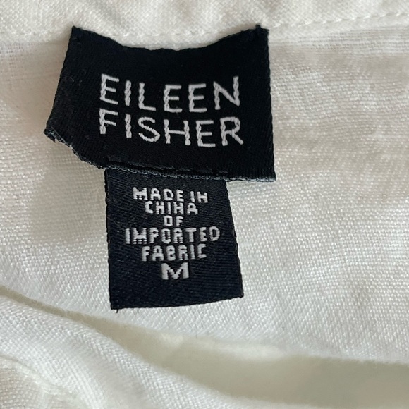 Eileen Fisher Women’s Size M Long Sleeve Round Neck White Irish Linen Blouse - Picture 5 of 5